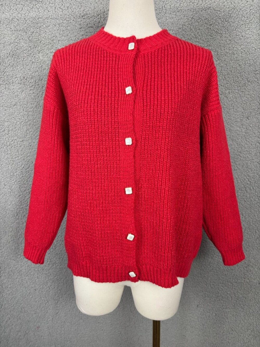 Women's Red Knit Button-Up Cardigan Sweater Embellished Buttons  Medium NWOT's